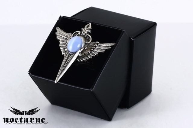 Moonstone Gothic Ring with Wings - Victorian Ring - Victorian Gothic Jewelry