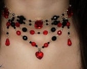 Queen of Hearts Gothic Choker - Alice in Wonderland Victorian Necklace - Black and Red - Goth Victorian Burlesque Jewelry