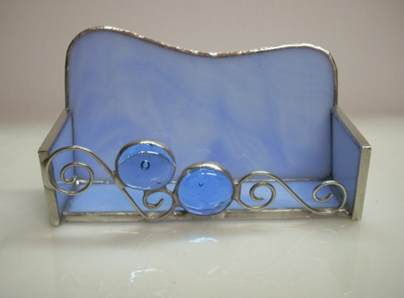 Blue Stained Glass Business Card Holder - GlassicArtistry