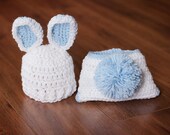 Newborn Bunny Hat  And Diaper Cover Blue Ears Spring  Easter Boy Photography Prop