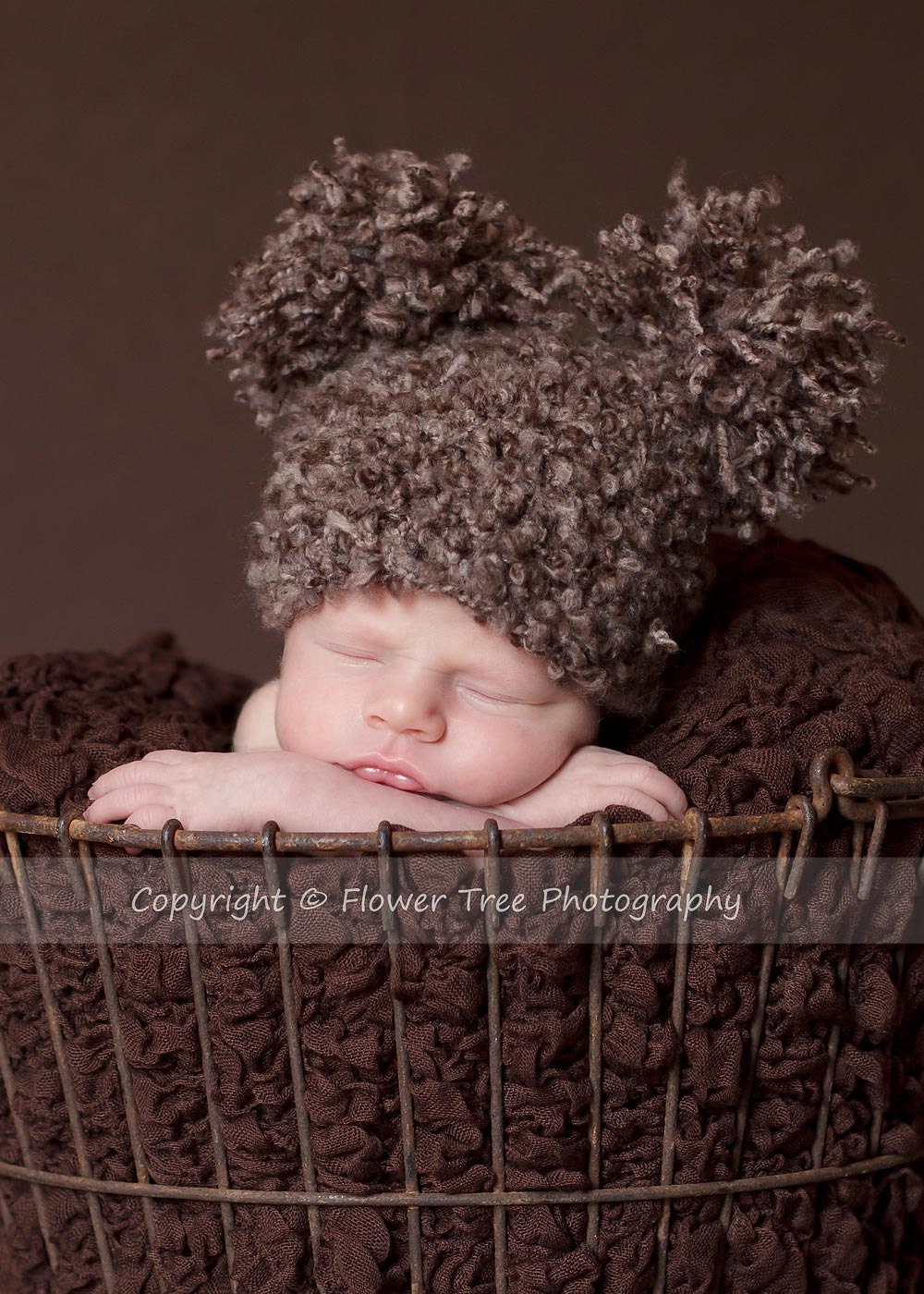 Newborn Brown Double Pom Crochet Hat Photography Prop