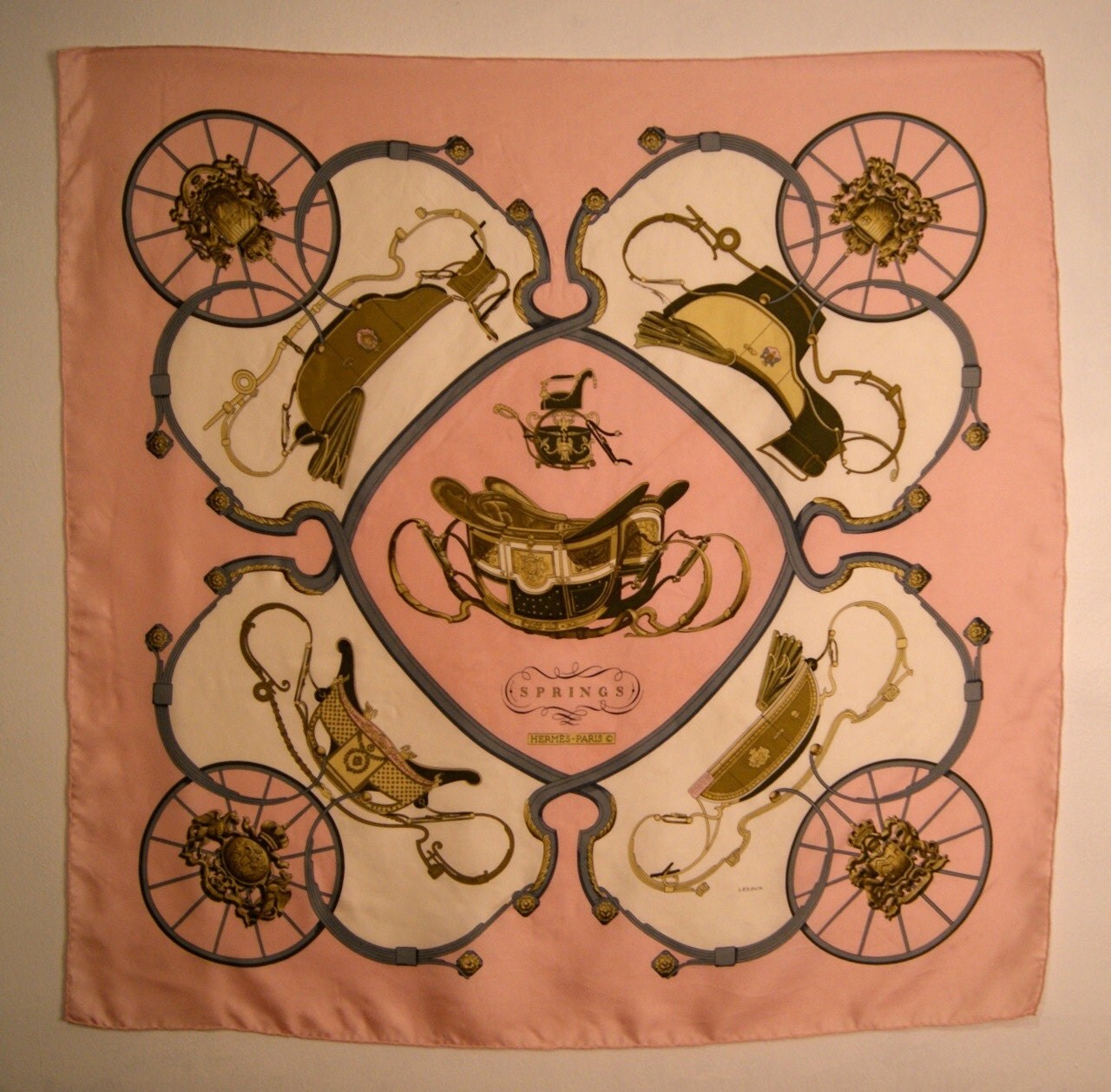 Hermes Silk Scarf 1974 Print Springs by Philippe Ledoux