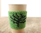 Cup cozy, Green with black tree by The Cozy Project