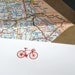 A6 engraved bicycle note cards with vintage road maps - Red