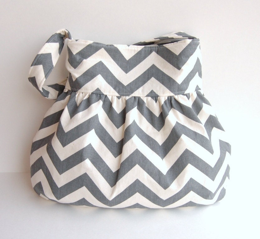 Custom Chevron Gathered Hobo Purse - Choose Your Lining Fabric - Charcoal Gray - MADE to ORDER - Adjustable Strap Option - Messenger Bag