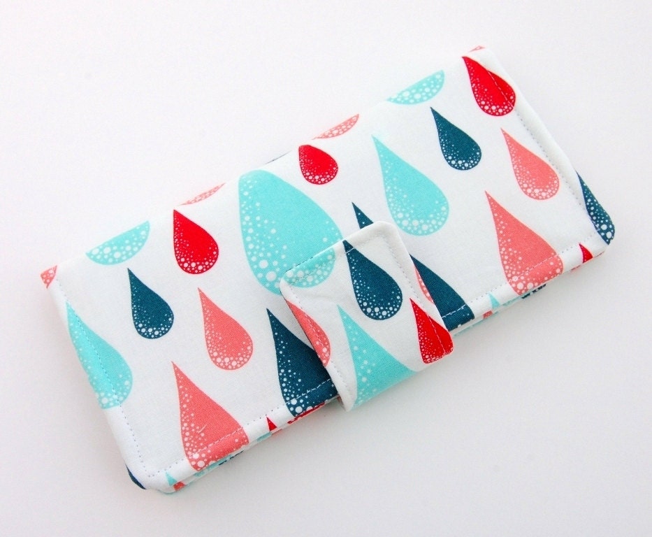 Raindrop Bifold Wallet - Smart Phone Clutch -  Dew Drops in Aqua, Prince Charming, Tula Pink - Wristlet Option
