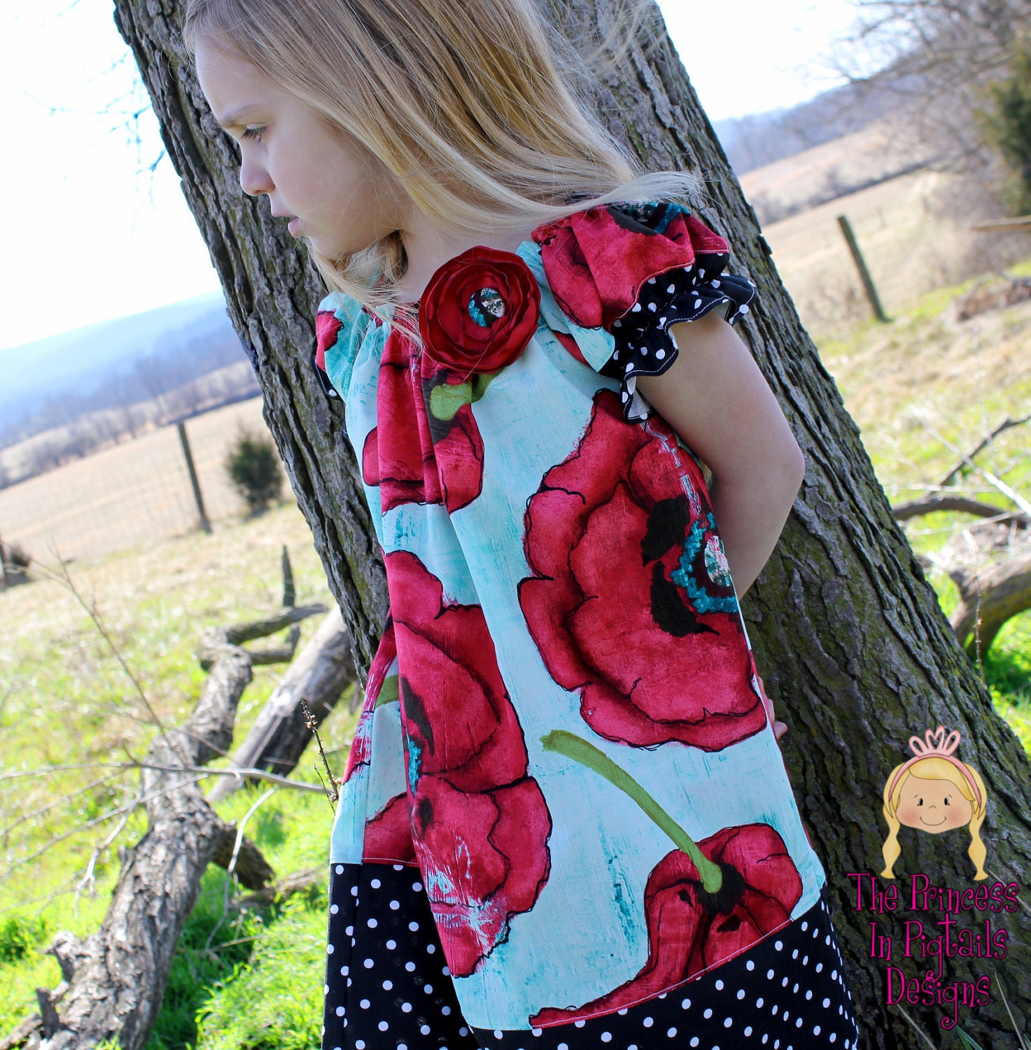 Poppy Love- READY TO SHIP- Girls Peasant Style Dress.................The Princess in Pigtails Designs