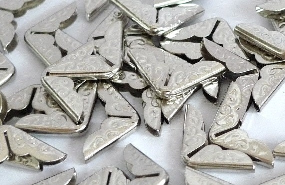 20 Vintage Silver Metal Book Corners - Bookbinding - Scrapbooking - Photo Album - Diary - Journal