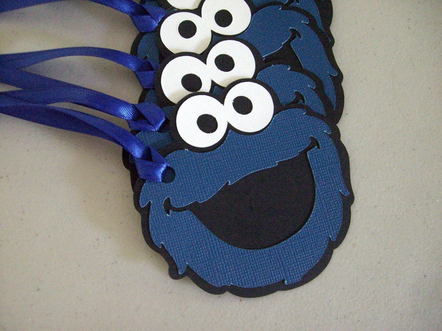 Cookie Monster Favor Tags - Set of 12 - With Ribbon - Pick Your Color
