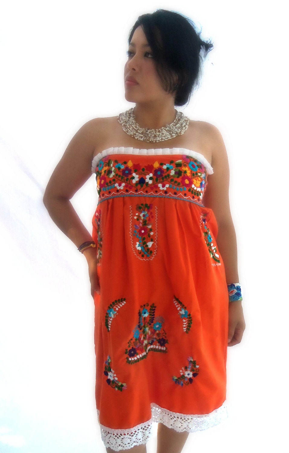 Maria Strapless Handmade Embroidered Mexican Boho  Dress