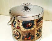 Vintage Chrome and Vinyl Ice Bucket.   Nautical American Theme.