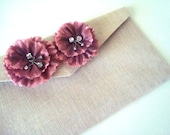 Bridesmaid Clutch -Double flower Smoky Pink and Rhinestone- Wedding, Formal, Prom - MADE TO ORDER