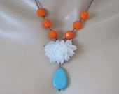 Neon Necklace Orange Necklace Flower Necklace Turquoise Necklace Flower Jewelry Women Jewelry Gift White Rose Necklace Shabby Chic Necklace