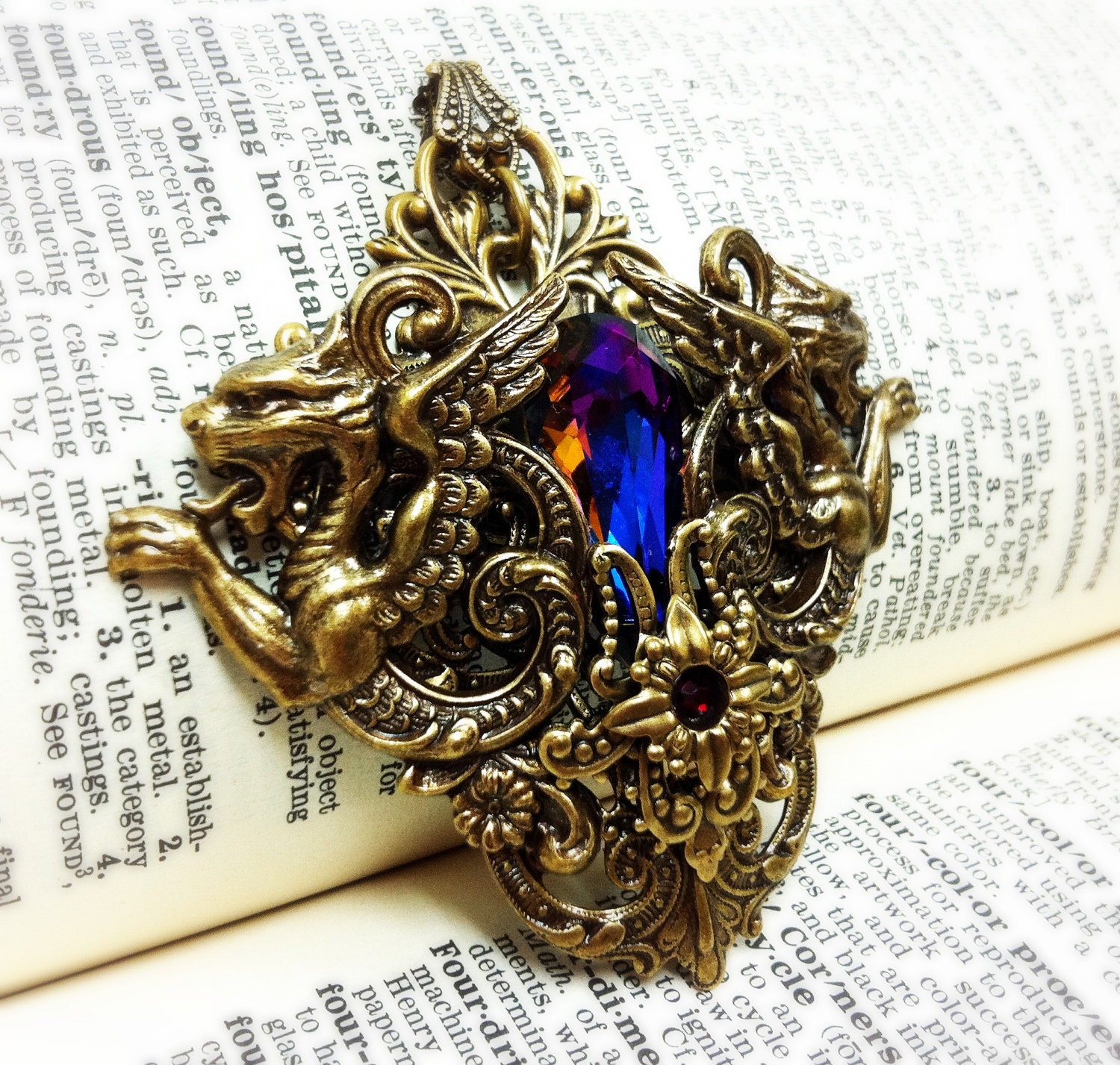 Maharaja Aged brass filigree pendant Fantasy mythology inspired jewelry Vintage victorian steampunk gothic