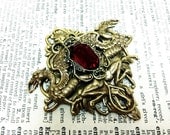 Gryffindor - Aged brass filigree pendant-Fantasy mythology inspired jewelry-Vintage victorian steampunk gothic style