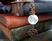 Cat and Pentagram Bookmark. Gift for Cat Lover Bibliophiles. Wiccan Pagan Witch. Tabby Cat. Esbat. Cat sat on the Moon,