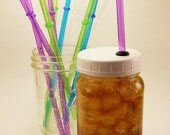 Reusable ToGo Cup Small Mouth Ball Mason Jar Lid With Color Straw Ecofriendly - Single