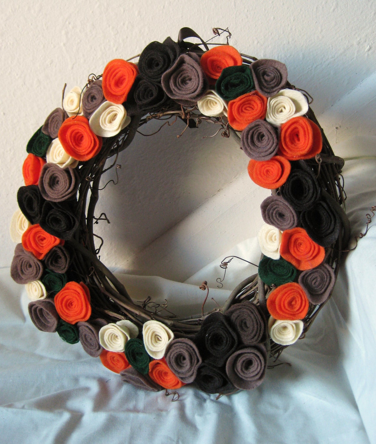 Autumn Felt Rosette Grapevine Wreath