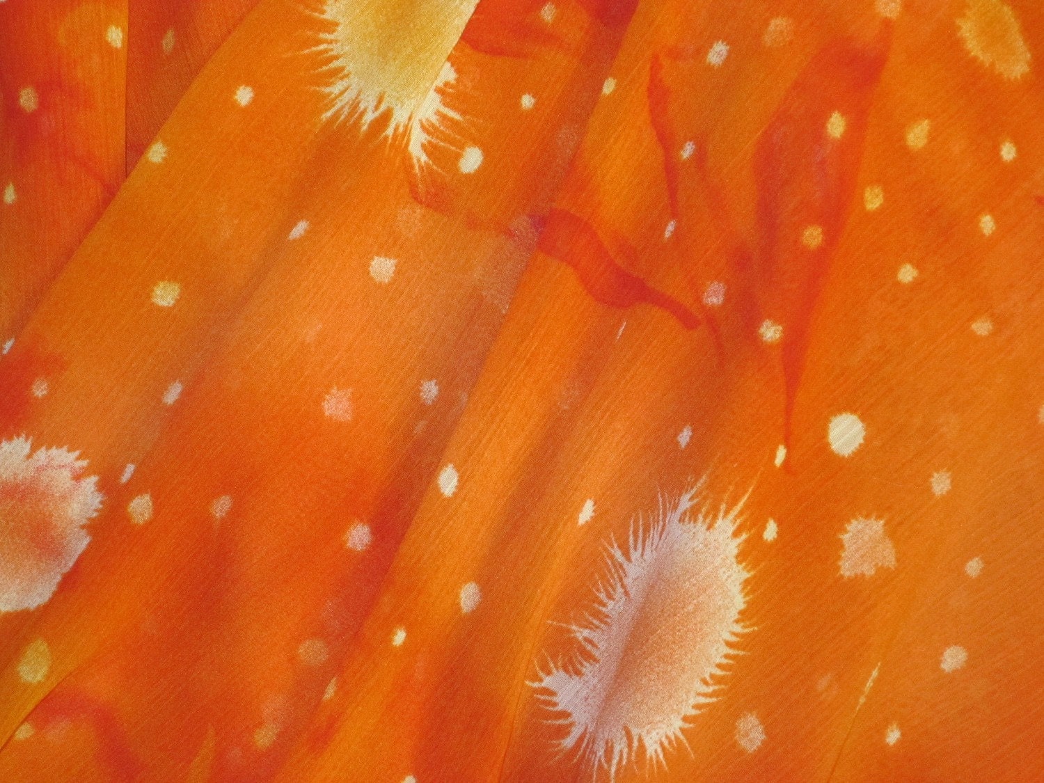 Bright Orange Infinity Scarf White Paint Splash Design Handmade Fashion by Thimbledoodle