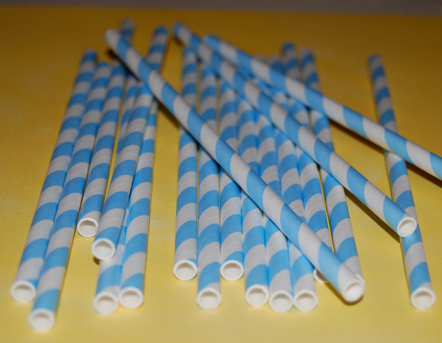 100 light blue and white  barber striped paper drinking straws -   with FREE Blank Paper Flags.  See also - "Personalized" flags option.