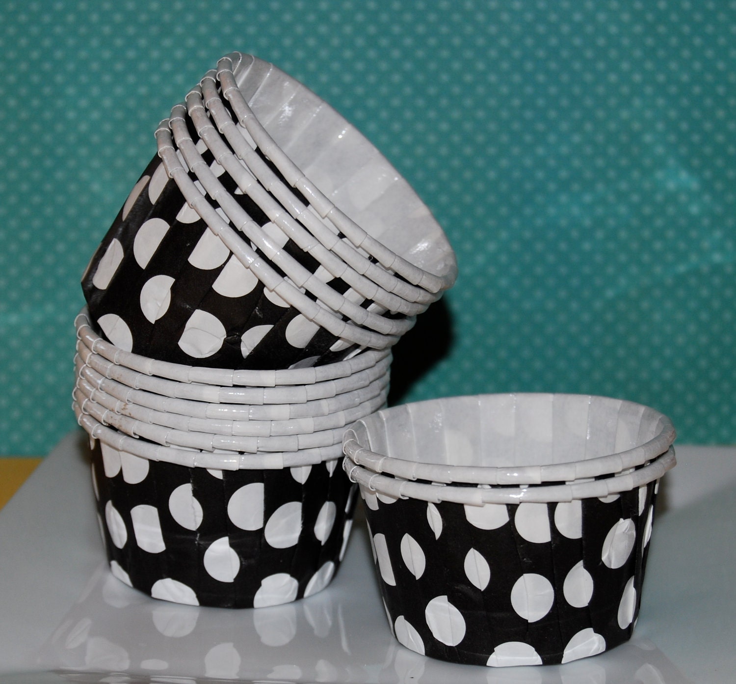 Black with White polka dots -  Candy Cups  Nut Portion  Condiment grease proof  Baking cupcake muffin  treat dessert cups - (24) count