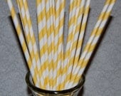 25 Extra long soda bottle  Yellow stripe paper drinking  straws - with FREE Blank  Flags. Stripe  See also - "Personalized" flags option.