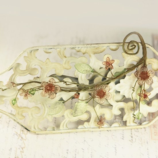SALE flower vine sprays -Privet 549213 - Wire moldable vines with crystal and plastic flowers and leaves- brown  tones