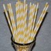 50 Extra long soda bottle  Yellow stripe paper drinking  straws - with FREE Blank  Flags. Stripe  See also - "Personalized" flags option.
