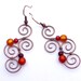 Earrings - Aotearoa - Copper & Polarisbeads ORANGE and RED - New Zealand Maori Symbols plafully wrapped out of oxidized copper wire