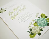 Green Rose Flower Wedding Invitation Printable - ThreeEggsDesign
