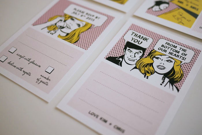 The Comic Strip Unique Wedding Invitation Printable Set of 4