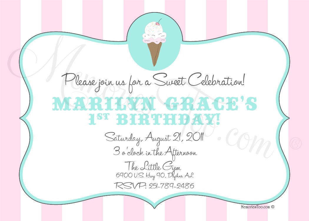 Vintage Ice Cream Parlor Birthday Invitation