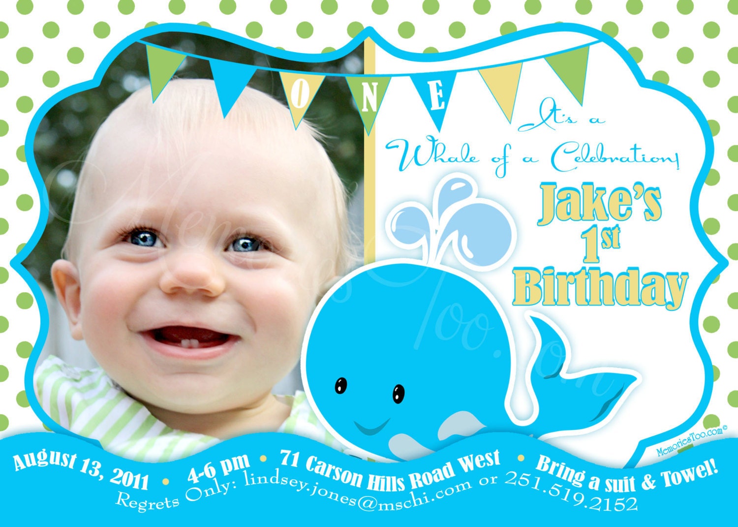 PRINTABLE Whale Birthday Invitation Inspired by 1st Wishes Whale Party Supplies