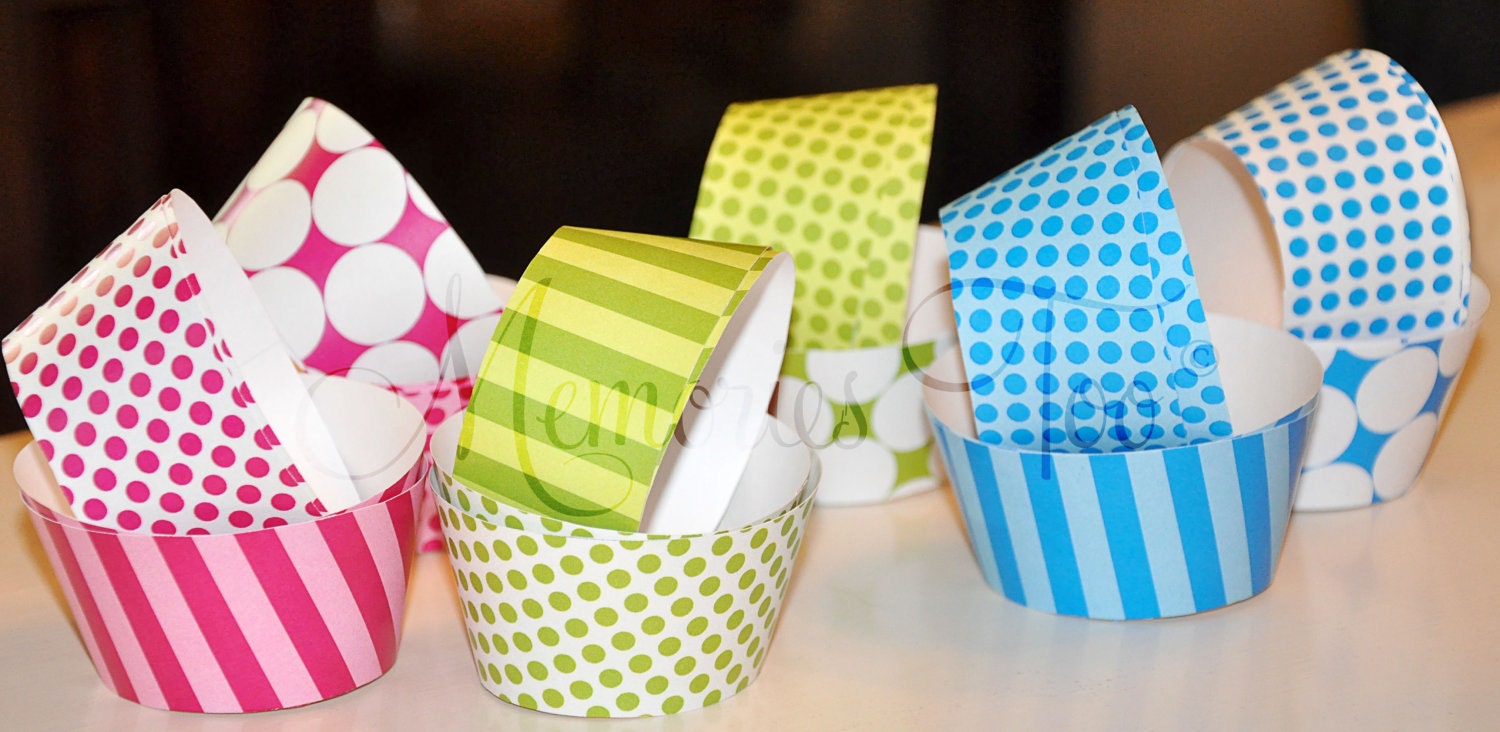 PRINTABLE PINK Polka Dots & Stripes Cupcake Wraps DIY