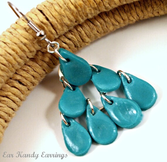 Teal Cold Porcelain Chandelier Earrings