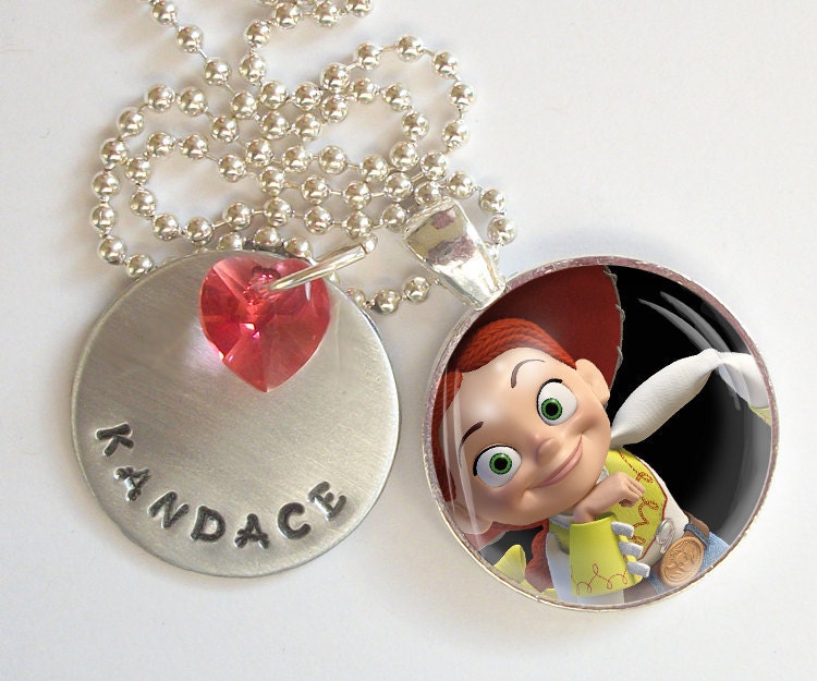 Jessi Personalized Hand Stamped Necklace Swarovski Crystal Heart  r22