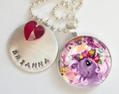 Purple Pony Personalized Hand Stamped Necklace Swarovski Crystal Heart  r7