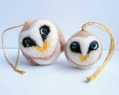 Needle felted owl ornaments - set of two