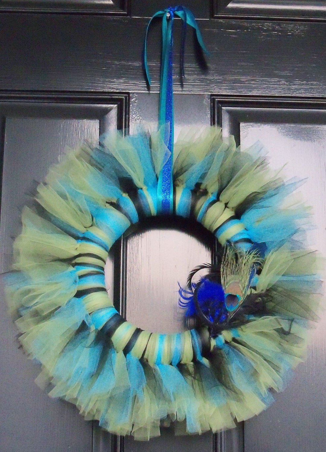 Beautiful PEACOCK Inspired TULLE WREATH