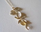 Brushed Gold Cascading Orchid Necklace