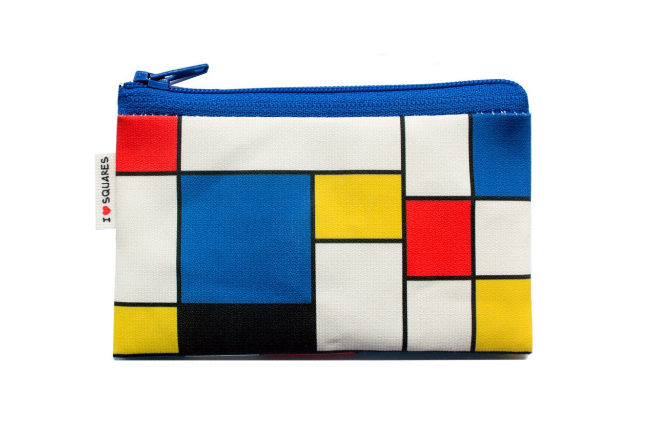 on Sale - RED BLUE YELLOW squares printed Wallet coin purse