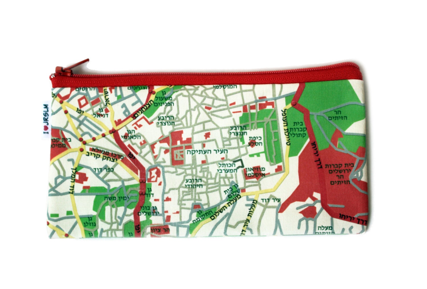 JERUSALEM MAP wallet / pencil pouch - a souvenir from Israel - written in Hebrew
