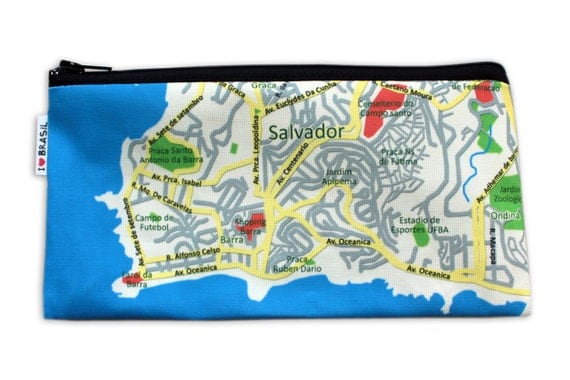BRASIL MAP pencil case / Zipper pouch Clutch Souvenir from Rio and Salvador for man for woman for kids for school
