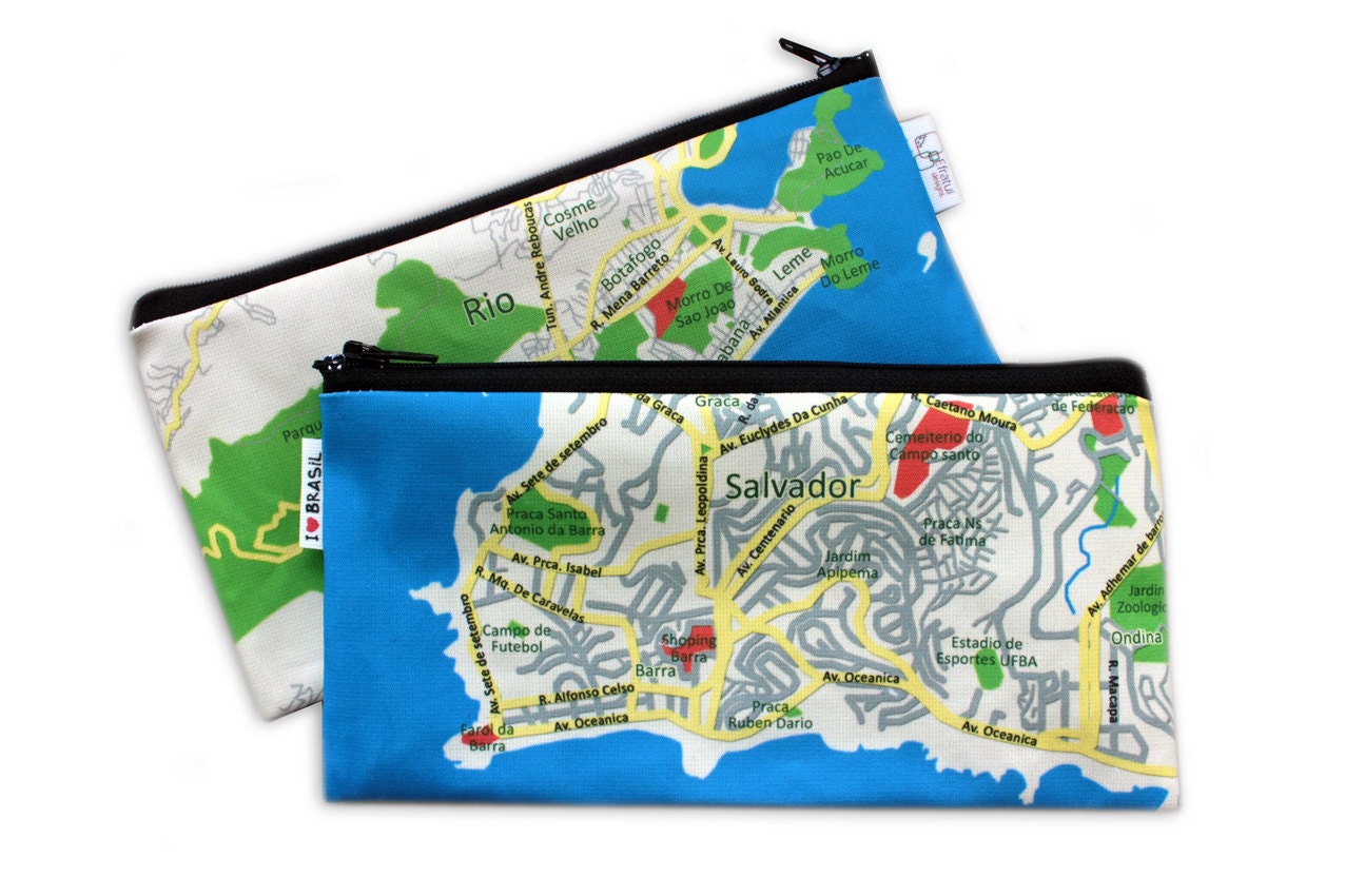 BRASIL MAP pencil case / Zipper pouch Clutch Souvenir from Rio and Salvador for man for woman for kids for school