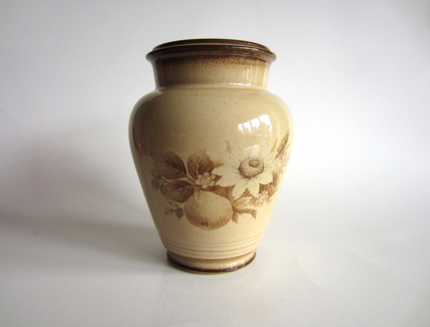 Denby Memories Vase Lovely Muted Brown Flowers Fruit Vintage 80's Home Decor