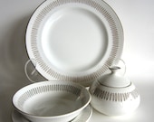 Royal Knight Traditional Dinnerware 32pc Set 22kt Gold Leaves on White Scandinavian Style Mid Century Modern Holiday Serving Dishes