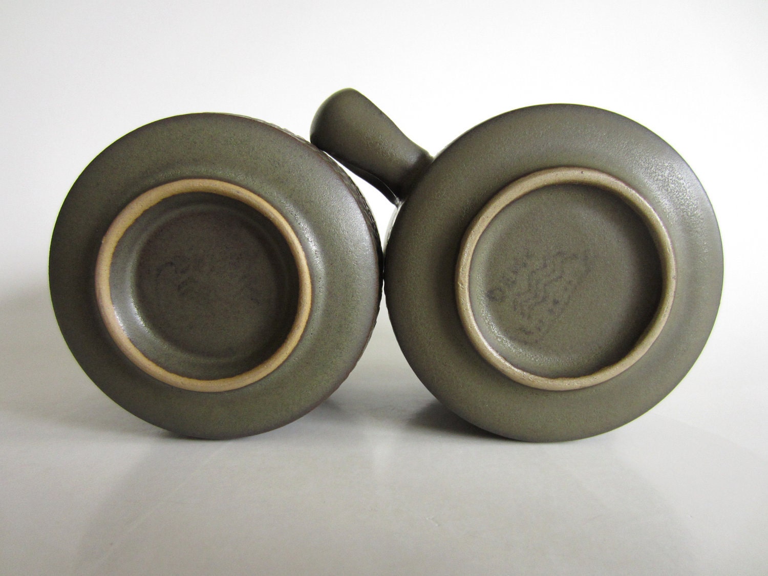 Denby Chevron Creamer Sugar Bowl Camelot Pattern Modern Set Dark Olive Green Retro 60s 70s Geometric