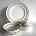 Royal Knight Traditional Dinnerware 32pc Set 22kt Gold Leaves on White Scandinavian Style Mid Century Modern Holiday Serving Dishes