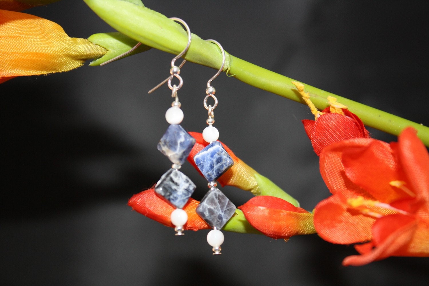 Lapis diamond-shaped earrings