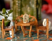 Tiny set of miniature table, bench and chairs